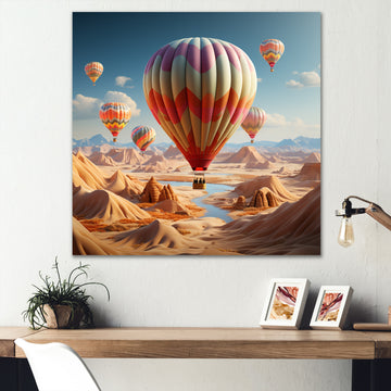 A Cubist Interpretation Of Hot Air Balloons In The Desert - Hot Air Balloon Canvas Wall Art